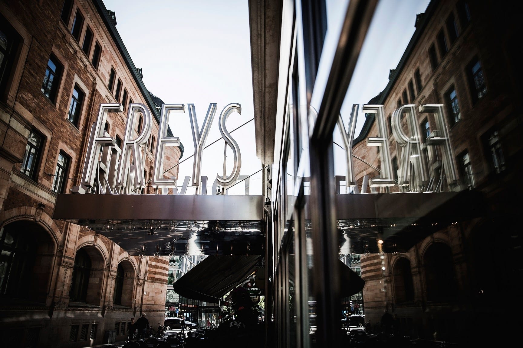 freys hotel entrance with logo